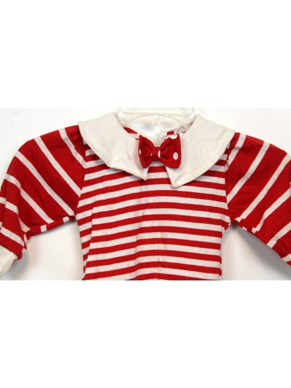 VTG Buster Brown Red & White Striped Dress Dots sz 2T Bow Collar Drop waist